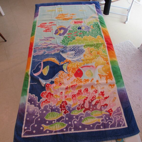 Summer Up! Rainbow Tropical Fish Cotton Beach Towel 56"x29" - Picture 1 of 12